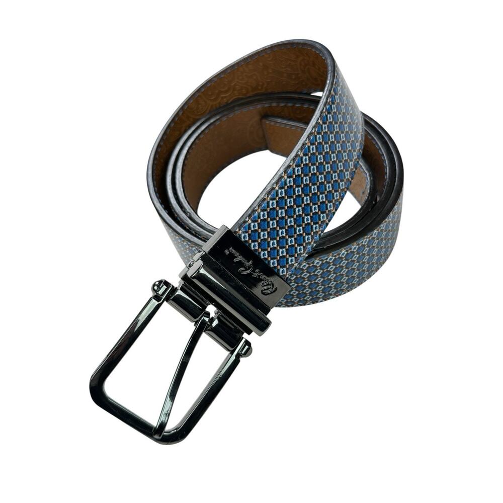 Robert Graham Blue Print w/Paisley Brown Print Reversible Belt Size 44